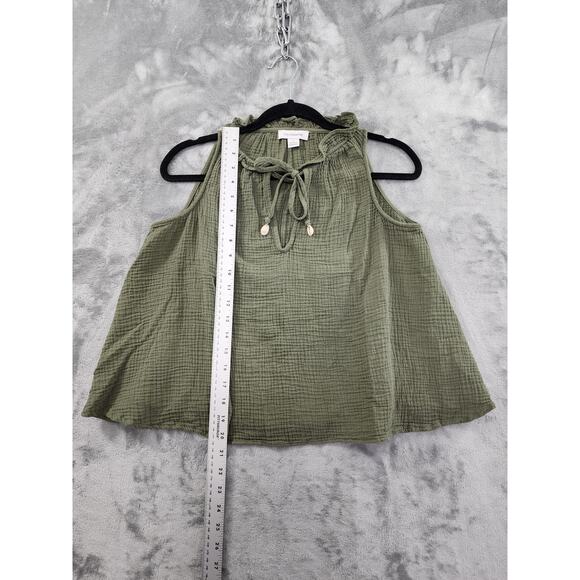 Calligraphie Ruffled Tie Neck Sleeveless Swing Tank Top Size S Green Seashell - Picture 7 of 8